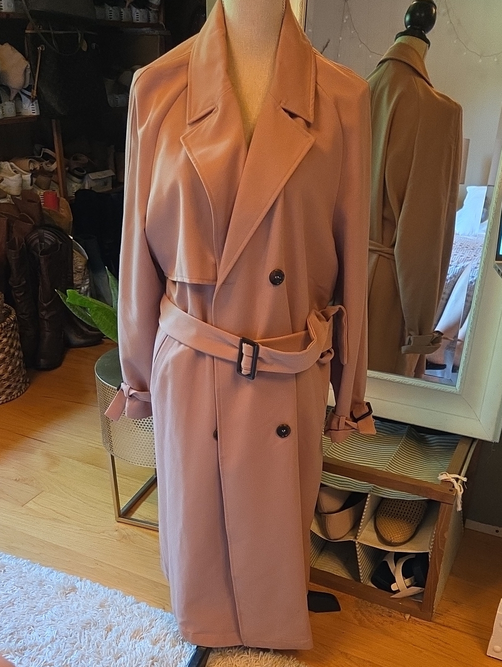 Vero Moda Dusty Rose Double-Breasted Trench Coat with Belt